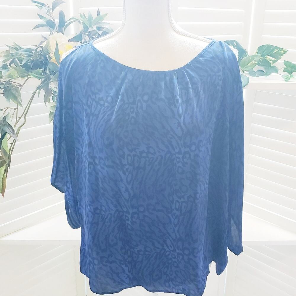 PARKER SLIT SLEEVE BLK/BLUE BLOUSE SIZE MED